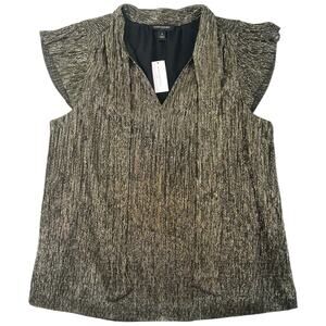 NWT Banana Republic Gold Metallic Pleated V Neck Tie Top Holiday Party Blouse S